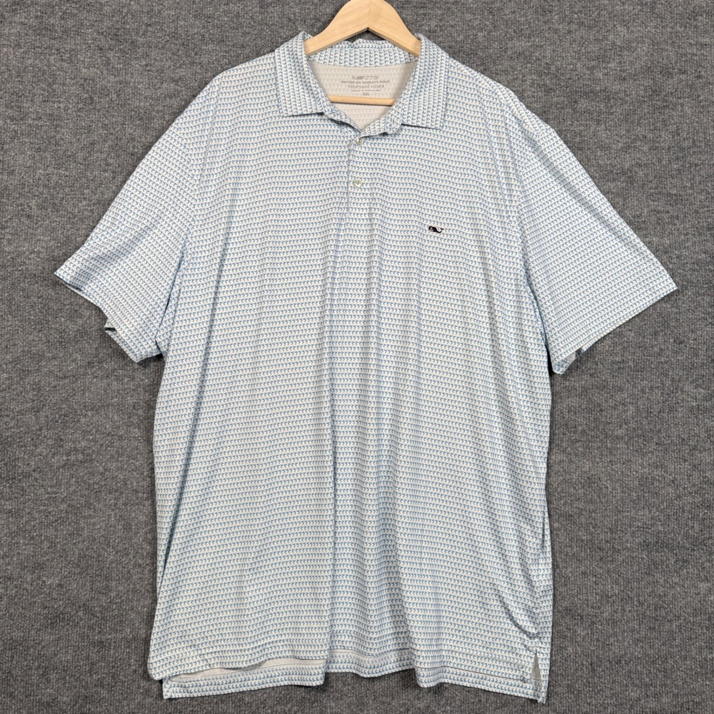 Vineyard Vines Mens Size XXL On-The-Go‎ Sankaty Polo Shirt Blue Geometric Print